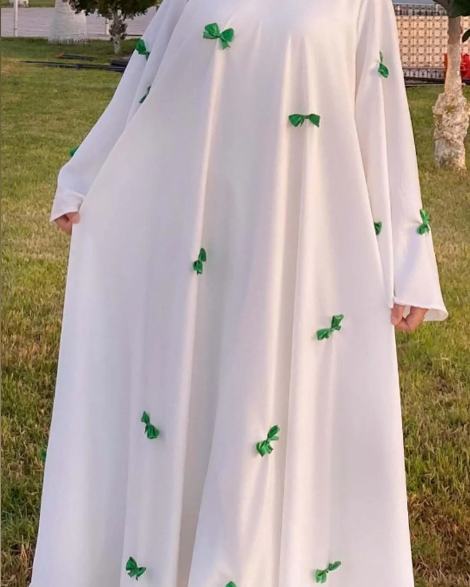 Loose Hem Long Abaya with Bell Sleeves & Butterfly Bow Detail (MA151) - Image 7