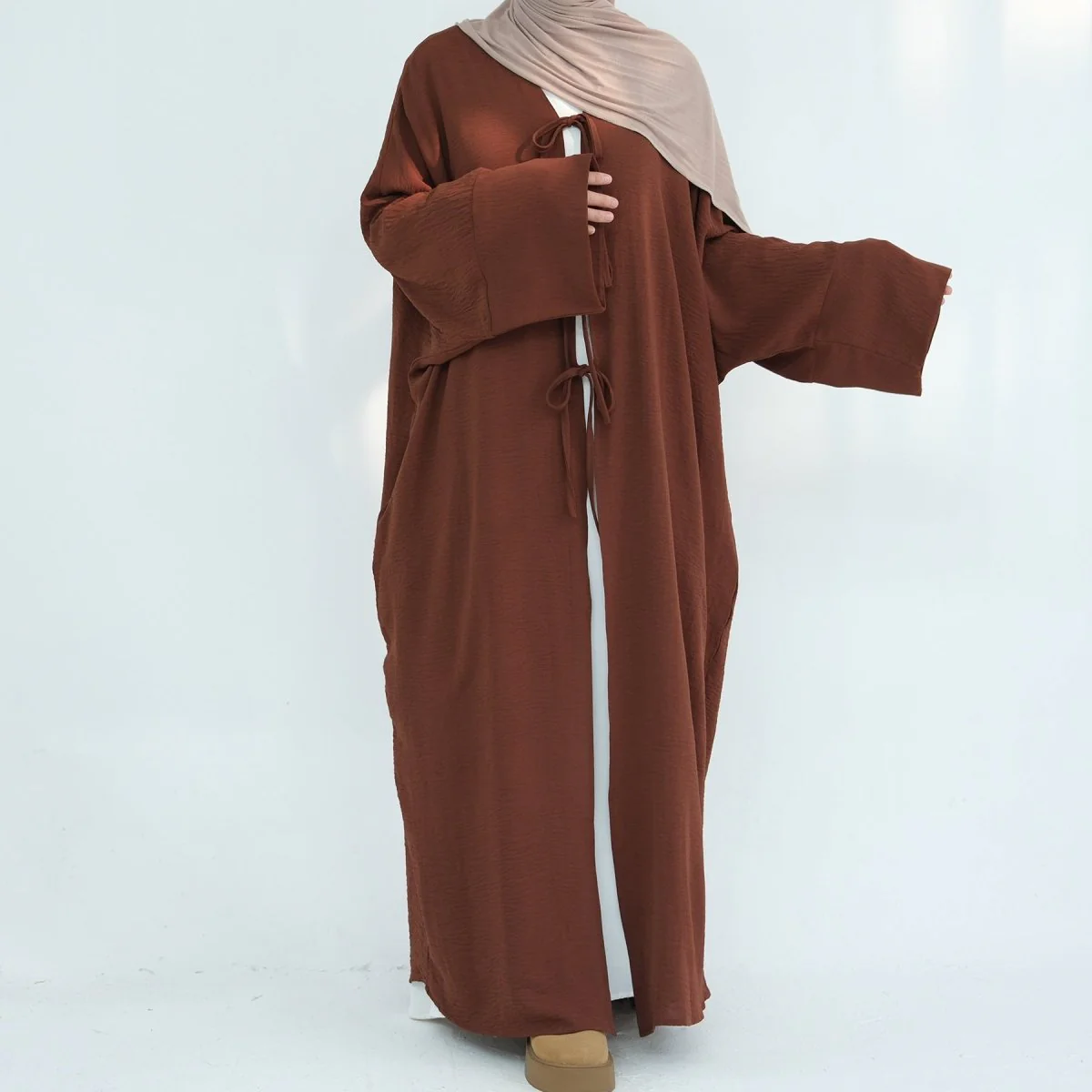 Loose Lace-Up Kimono Open Abaya (MOA107) - Image 10