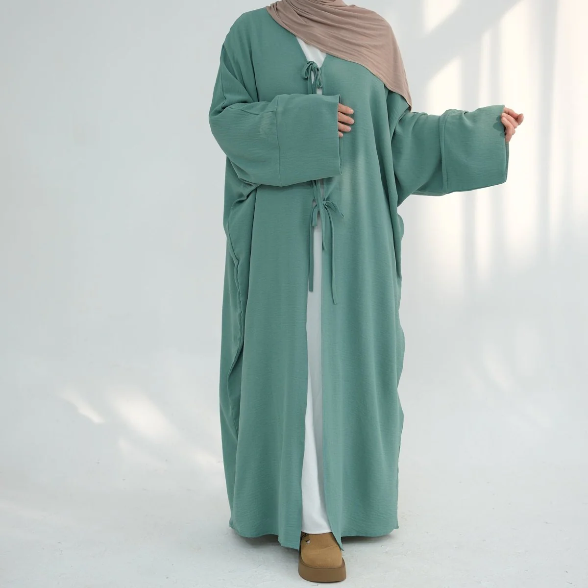 Loose Lace-Up Kimono Open Abaya (MOA107) - Image 12