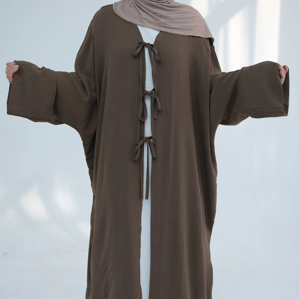 Loose Lace-Up Kimono Open Abaya (MOA107) - Image 14