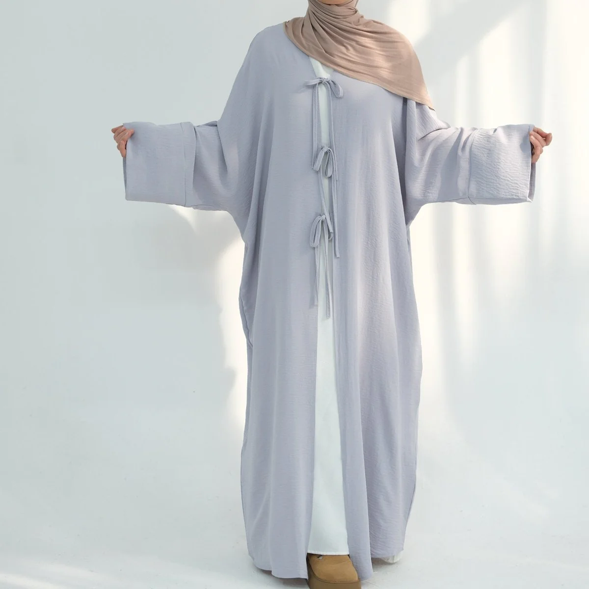 Loose Lace-Up Kimono Open Abaya (MOA107) - Image 17