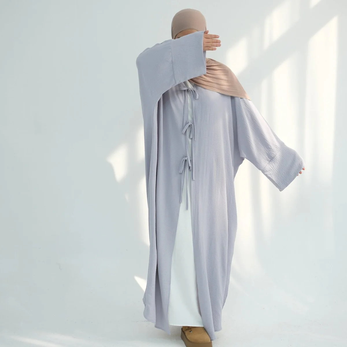 Loose Lace-Up Kimono Open Abaya (MOA107) - Image 2