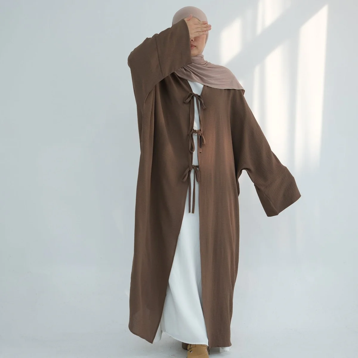 Loose Lace-Up Kimono Open Abaya (MOA107) - Image 4