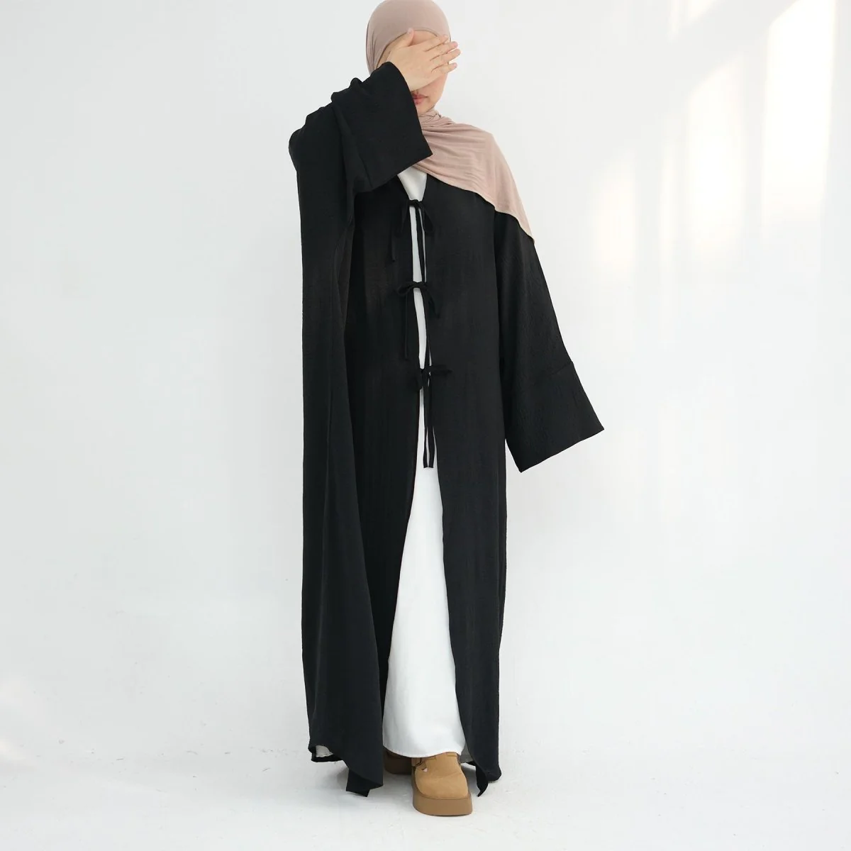 Loose Lace-Up Kimono Open Abaya (MOA107) - Image 7