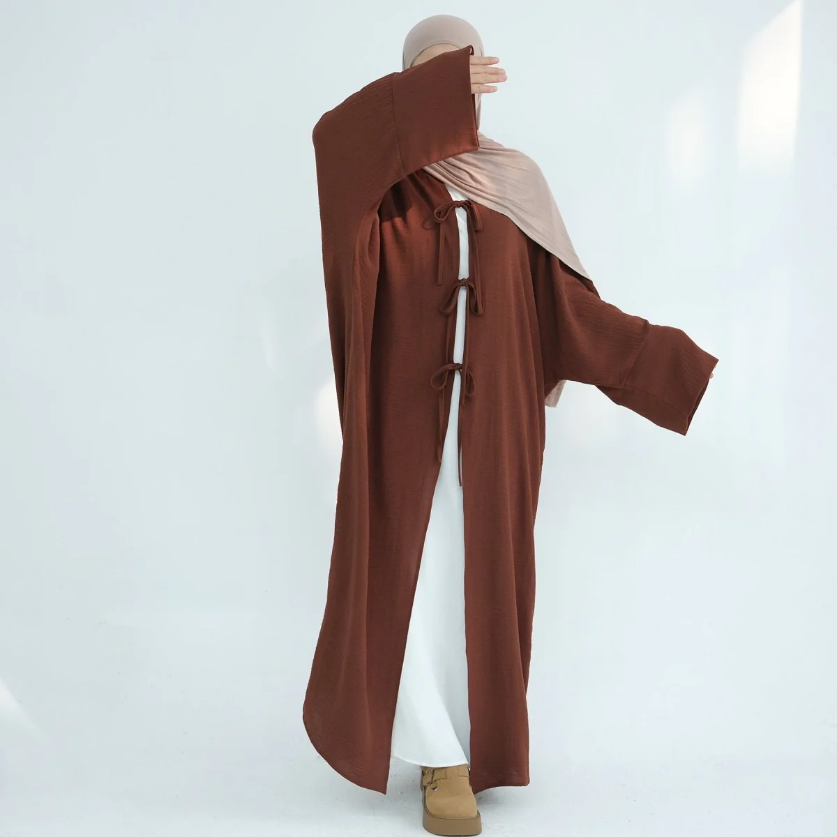 Loose Lace-Up Kimono Open Abaya (MOA107) - Image 9