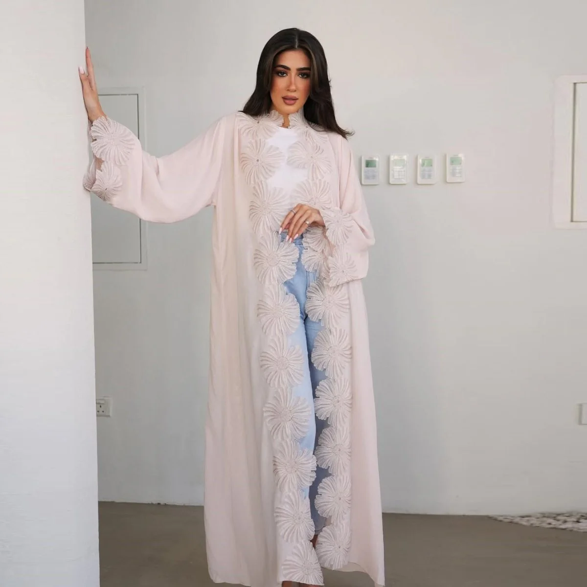 loral Appliqué Open Abaya (MOA286) - Image 2