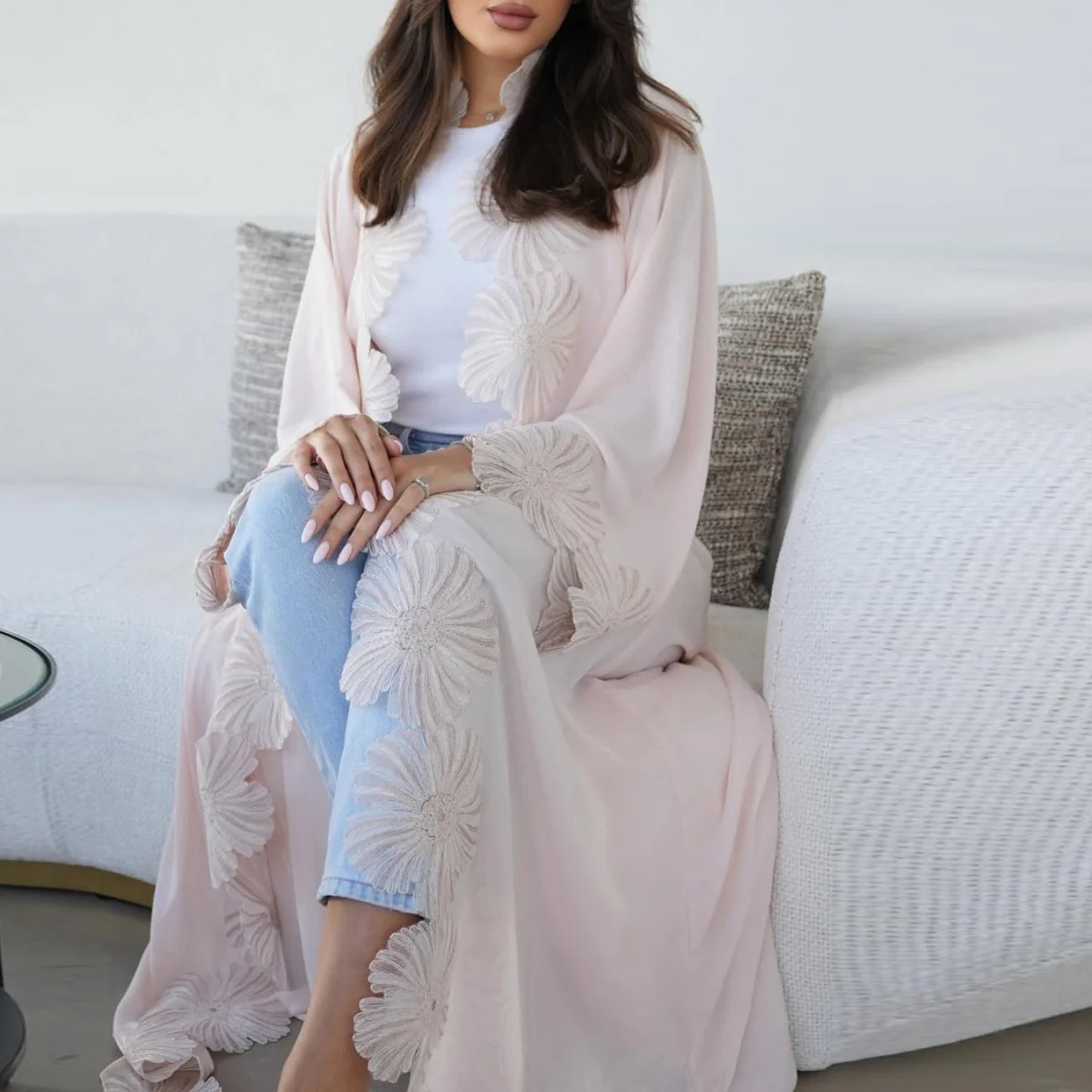 loral Appliqué Open Abaya (MOA286) - Image 3