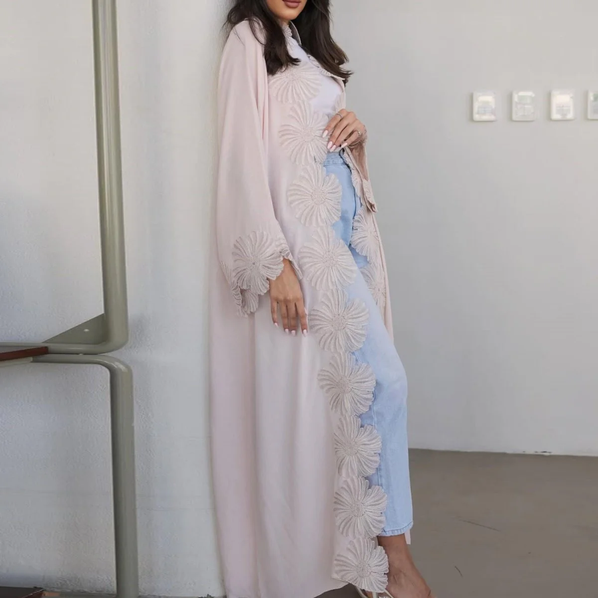 loral Appliqué Open Abaya (MOA286) - Image 6