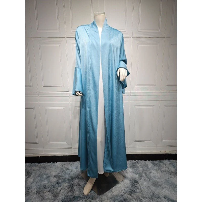 Lotus Leaf Sleeve Solid Soft Satin Open Front Abaya Dress | Lightweight Modest Abaya Cover(MOA220) - Image 10