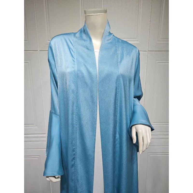 Lotus Leaf Sleeve Solid Soft Satin Open Front Abaya Dress | Lightweight Modest Abaya Cover(MOA220) - Image 11