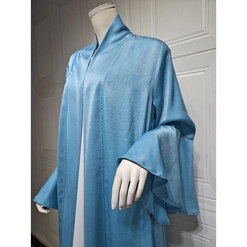 Lotus Leaf Sleeve Solid Soft Satin Open Front Abaya Dress | Lightweight Modest Abaya Cover(MOA220) - Image 12