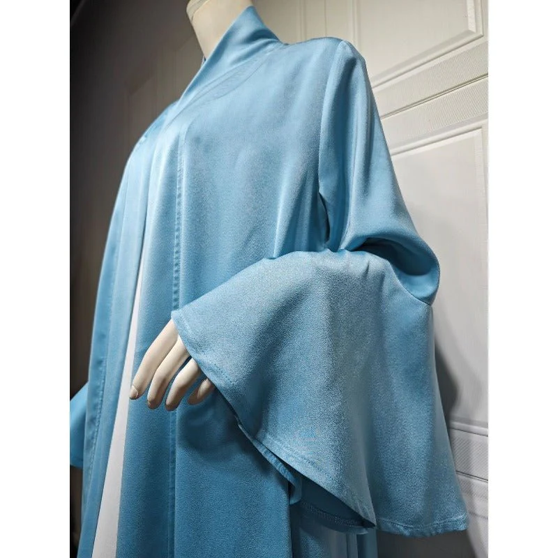 Lotus Leaf Sleeve Solid Soft Satin Open Front Abaya Dress | Lightweight Modest Abaya Cover(MOA220) - Image 13