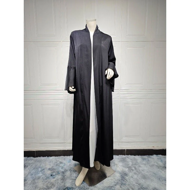 Lotus Leaf Sleeve Solid Soft Satin Open Front Abaya Dress | Lightweight Modest Abaya Cover(MOA220) - Image 17
