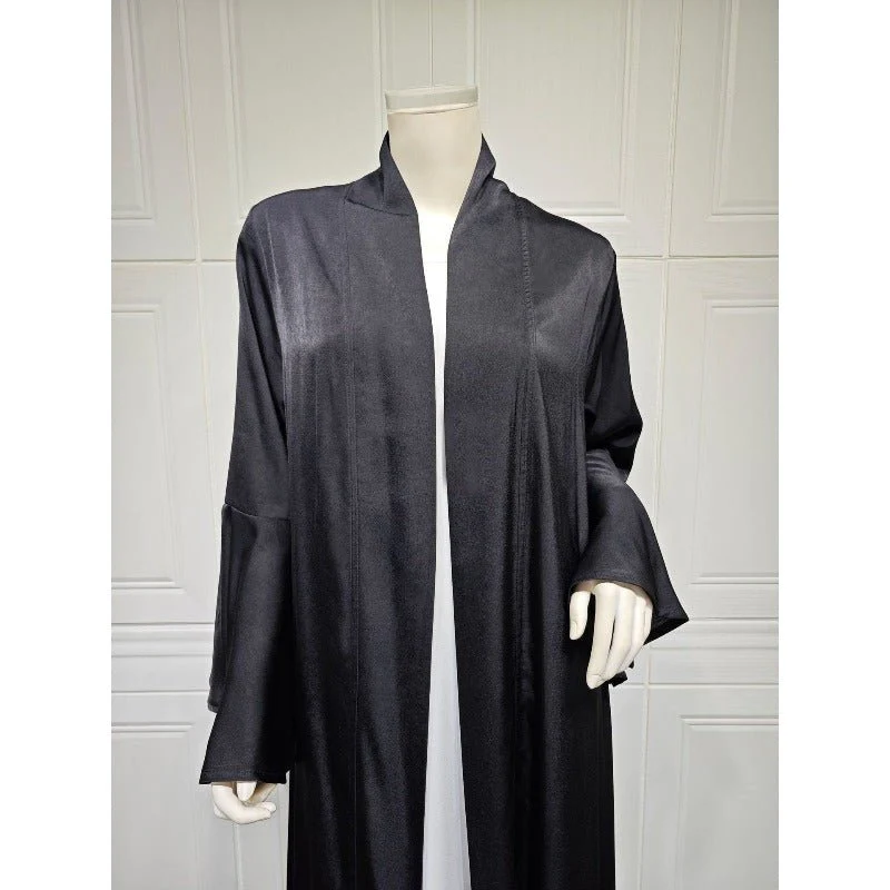 Lotus Leaf Sleeve Solid Soft Satin Open Front Abaya Dress | Lightweight Modest Abaya Cover(MOA220) - Image 18