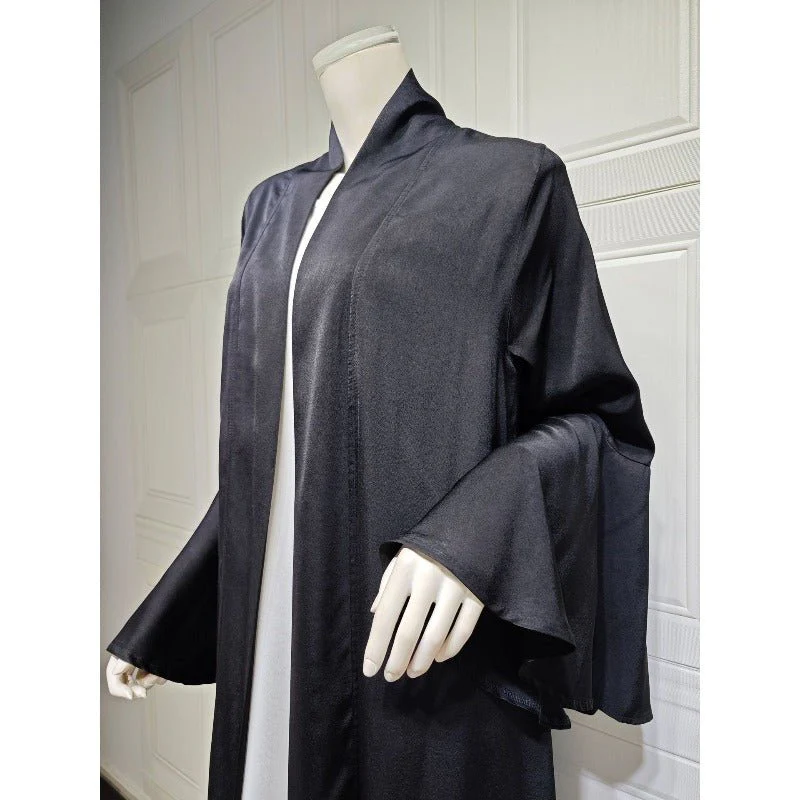 Lotus Leaf Sleeve Solid Soft Satin Open Front Abaya Dress | Lightweight Modest Abaya Cover(MOA220) - Image 19