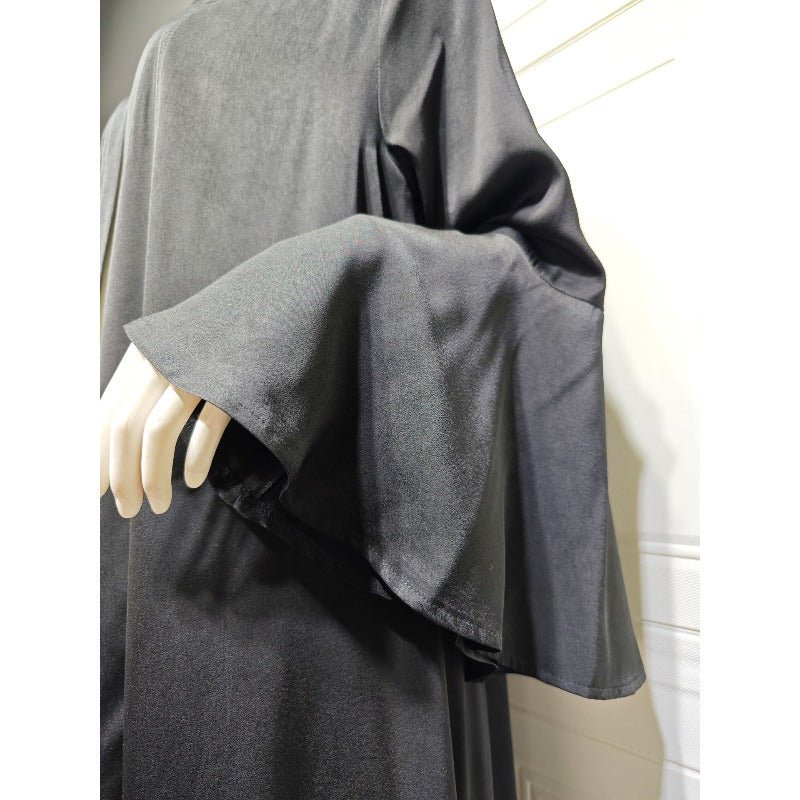 Lotus Leaf Sleeve Solid Soft Satin Open Front Abaya Dress | Lightweight Modest Abaya Cover(MOA220) - Image 20