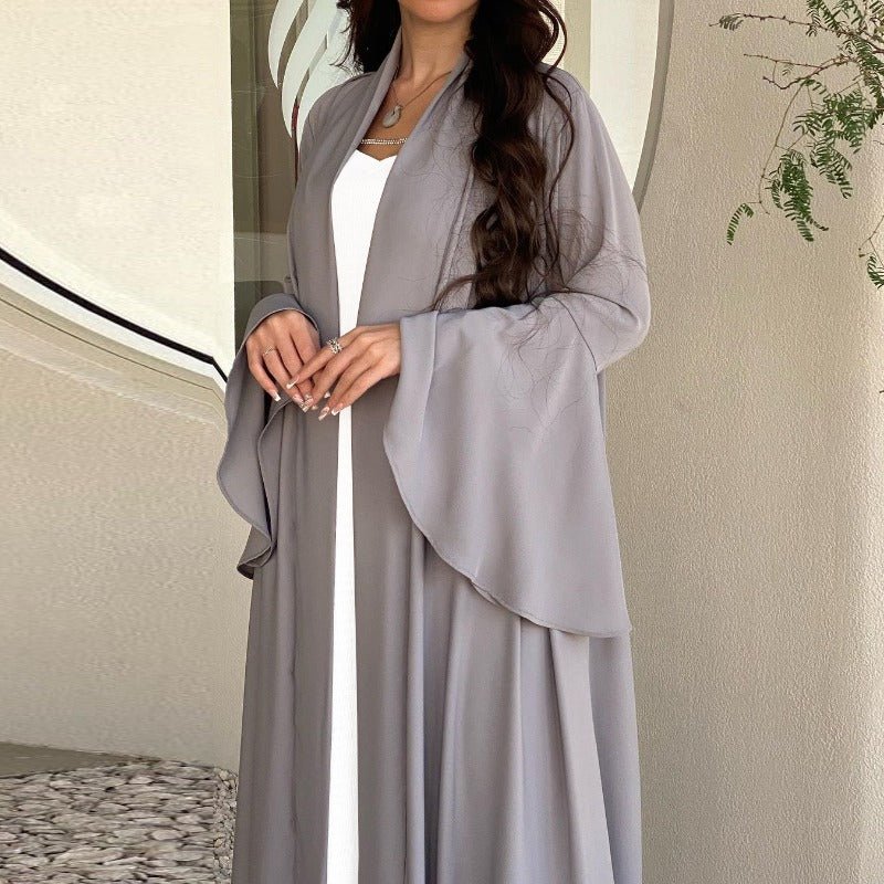 Lotus Leaf Sleeve Solid Soft Satin Open Front Abaya Dress | Lightweight Modest Abaya Cover(MOA220) - Image 22