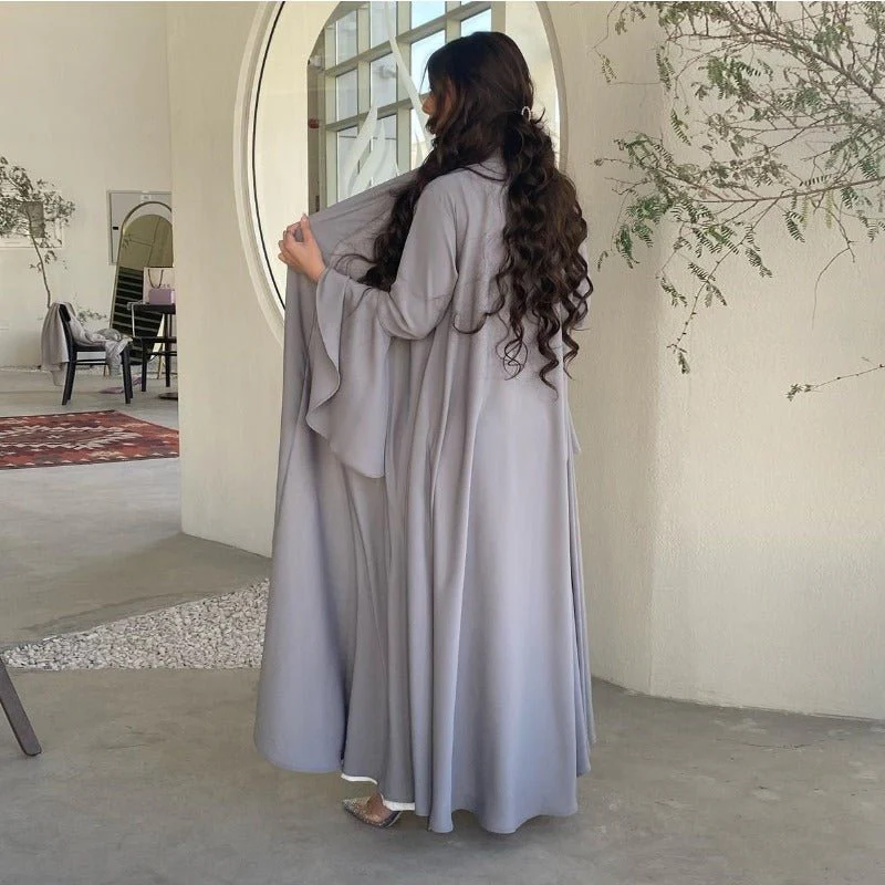 Lotus Leaf Sleeve Solid Soft Satin Open Front Abaya Dress | Lightweight Modest Abaya Cover(MOA220) - Image 23
