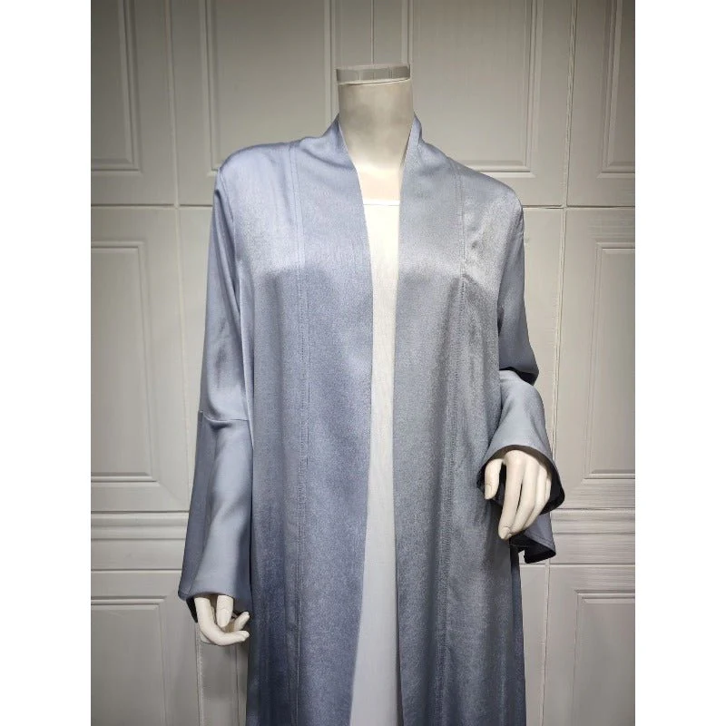 Lotus Leaf Sleeve Solid Soft Satin Open Front Abaya Dress | Lightweight Modest Abaya Cover(MOA220) - Image 24