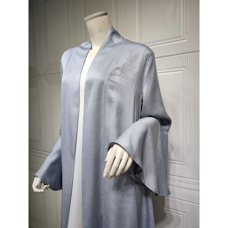 Lotus Leaf Sleeve Solid Soft Satin Open Front Abaya Dress | Lightweight Modest Abaya Cover(MOA220) - Image 25