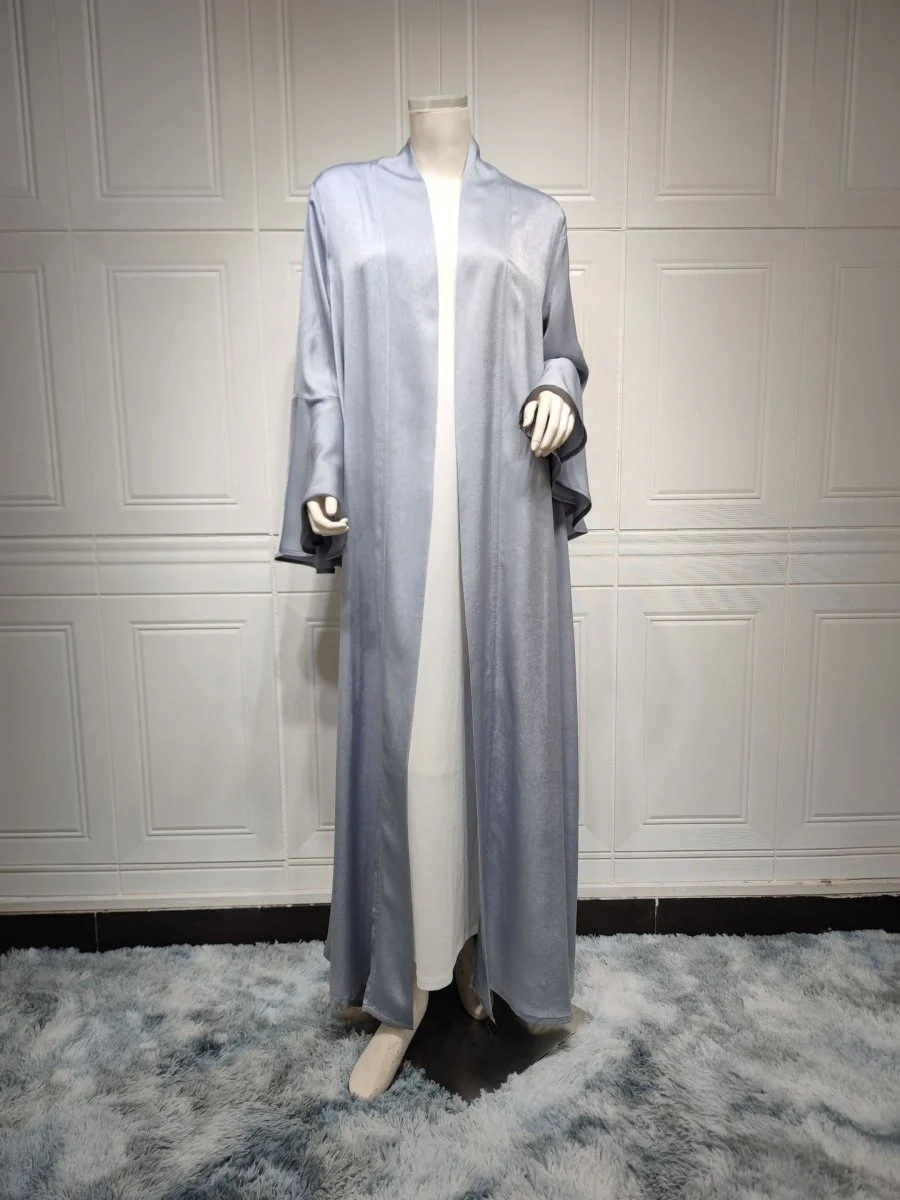 Lotus Leaf Sleeve Solid Soft Satin Open Front Abaya Dress | Lightweight Modest Abaya Cover(MOA220) - Image 26