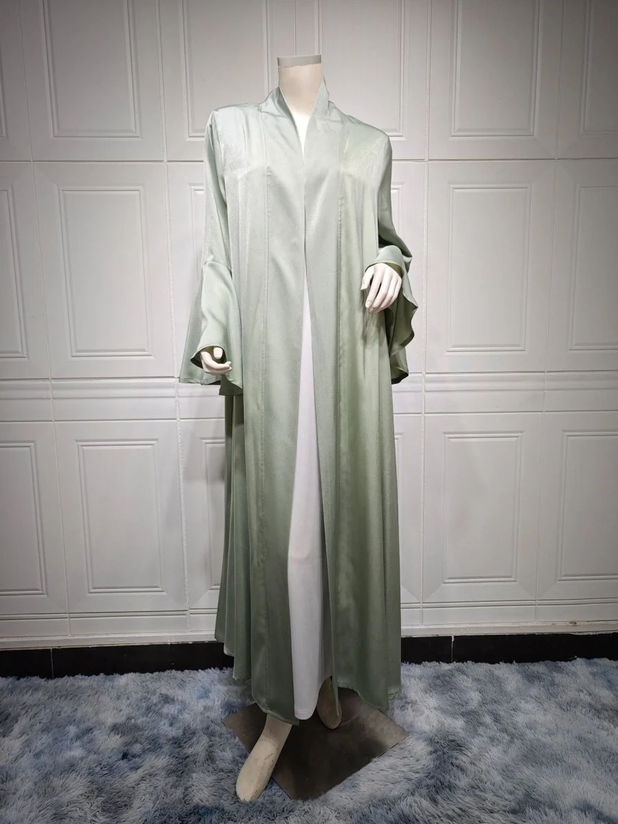 Lotus Leaf Sleeve Solid Soft Satin Open Front Abaya Dress | Lightweight Modest Abaya Cover(MOA220) - Image 27