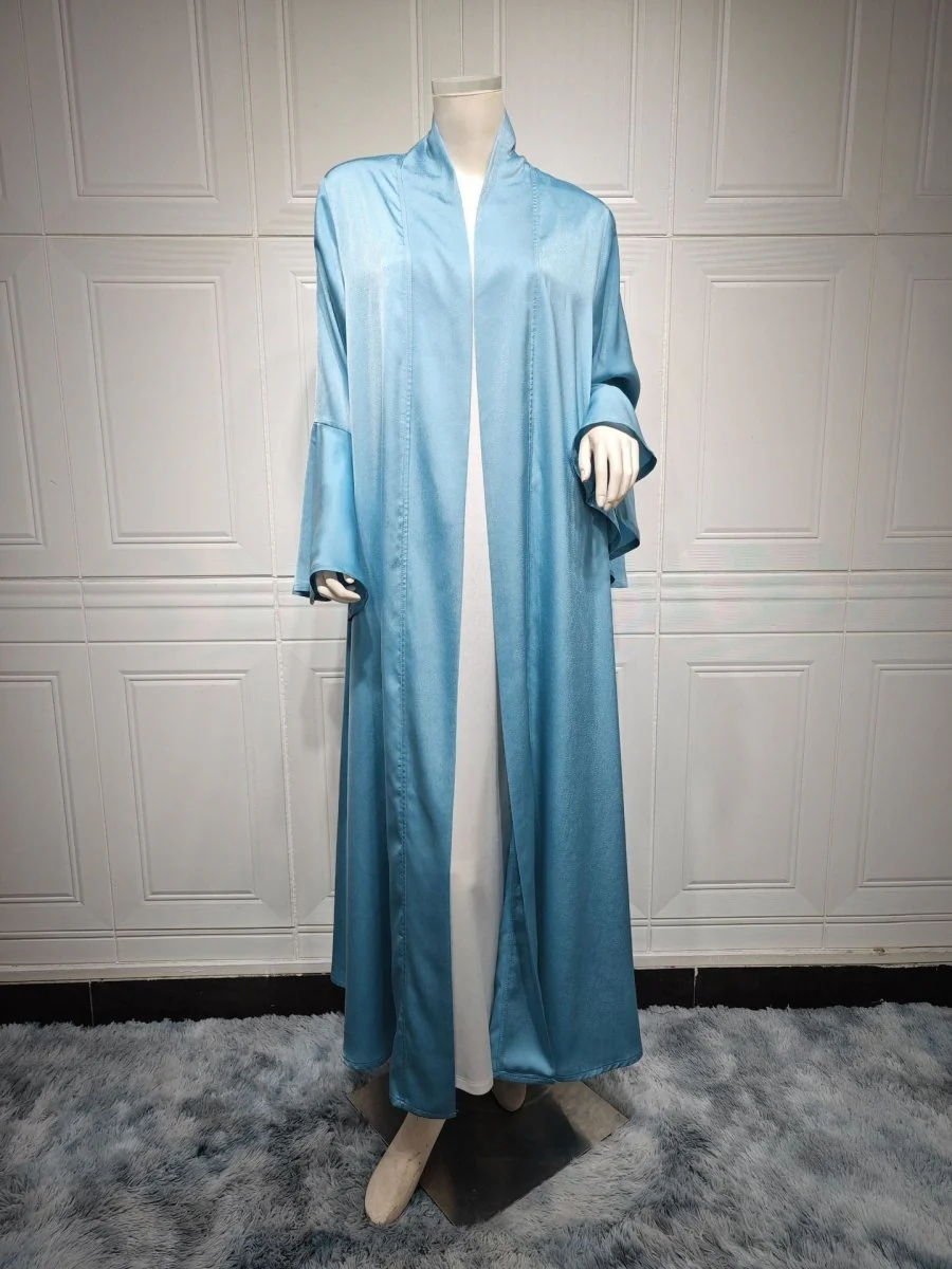 Lotus Leaf Sleeve Solid Soft Satin Open Front Abaya Dress | Lightweight Modest Abaya Cover(MOA220) - Image 28