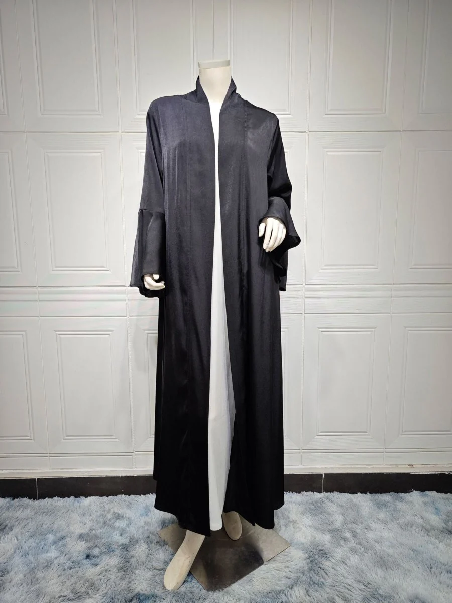 Lotus Leaf Sleeve Solid Soft Satin Open Front Abaya Dress | Lightweight Modest Abaya Cover(MOA220) - Image 29