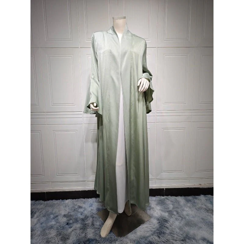 Lotus Leaf Sleeve Solid Soft Satin Open Front Abaya Dress | Lightweight Modest Abaya Cover(MOA220) - Image 4