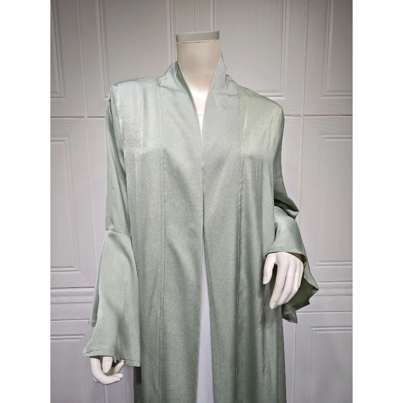 Lotus Leaf Sleeve Solid Soft Satin Open Front Abaya Dress | Lightweight Modest Abaya Cover(MOA220) - Image 5