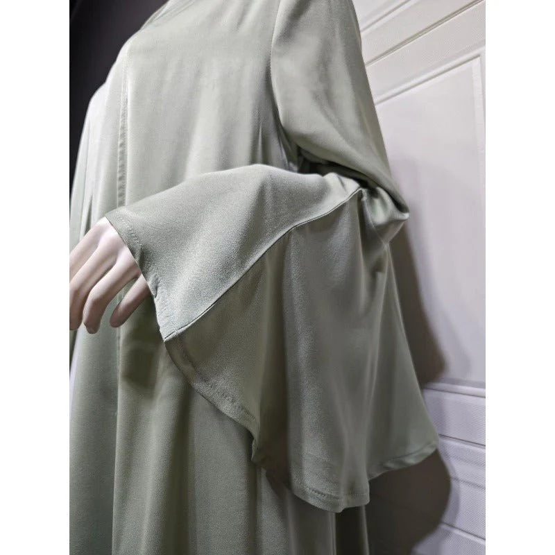 Lotus Leaf Sleeve Solid Soft Satin Open Front Abaya Dress | Lightweight Modest Abaya Cover(MOA220) - Image 6