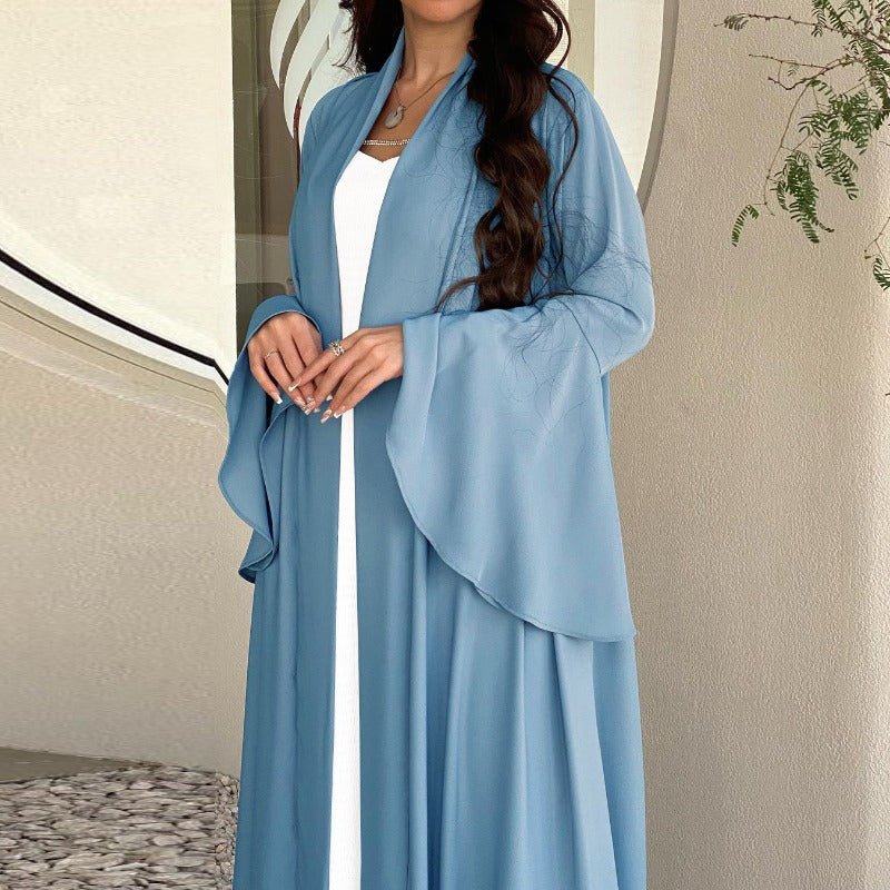 Lotus Leaf Sleeve Solid Soft Satin Open Front Abaya Dress | Lightweight Modest Abaya Cover(MOA220) - Image 8
