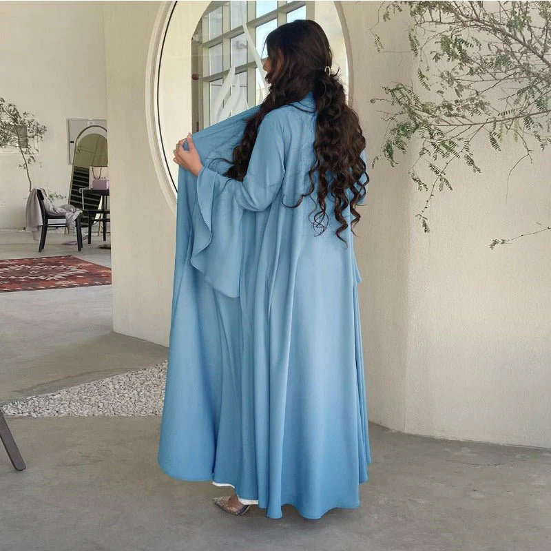 Lotus Leaf Sleeve Solid Soft Satin Open Front Abaya Dress | Lightweight Modest Abaya Cover(MOA220) - Image 9