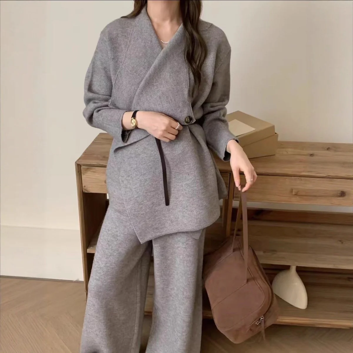 Luxe Knit Blazer & Wide-Leg Pants Set(MS197) - Image 2