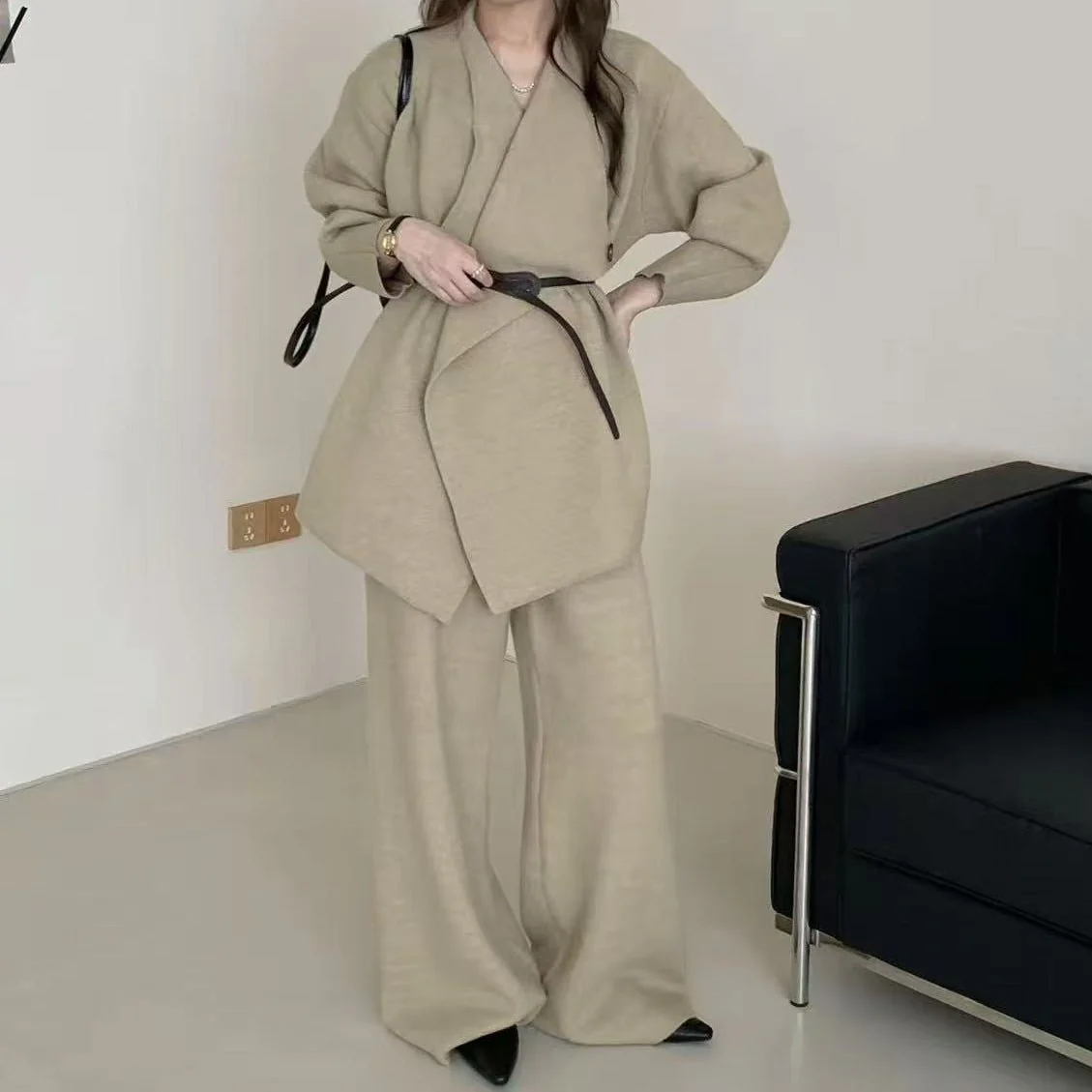 Luxe Knit Blazer & Wide-Leg Pants Set(MS197) - Image 3