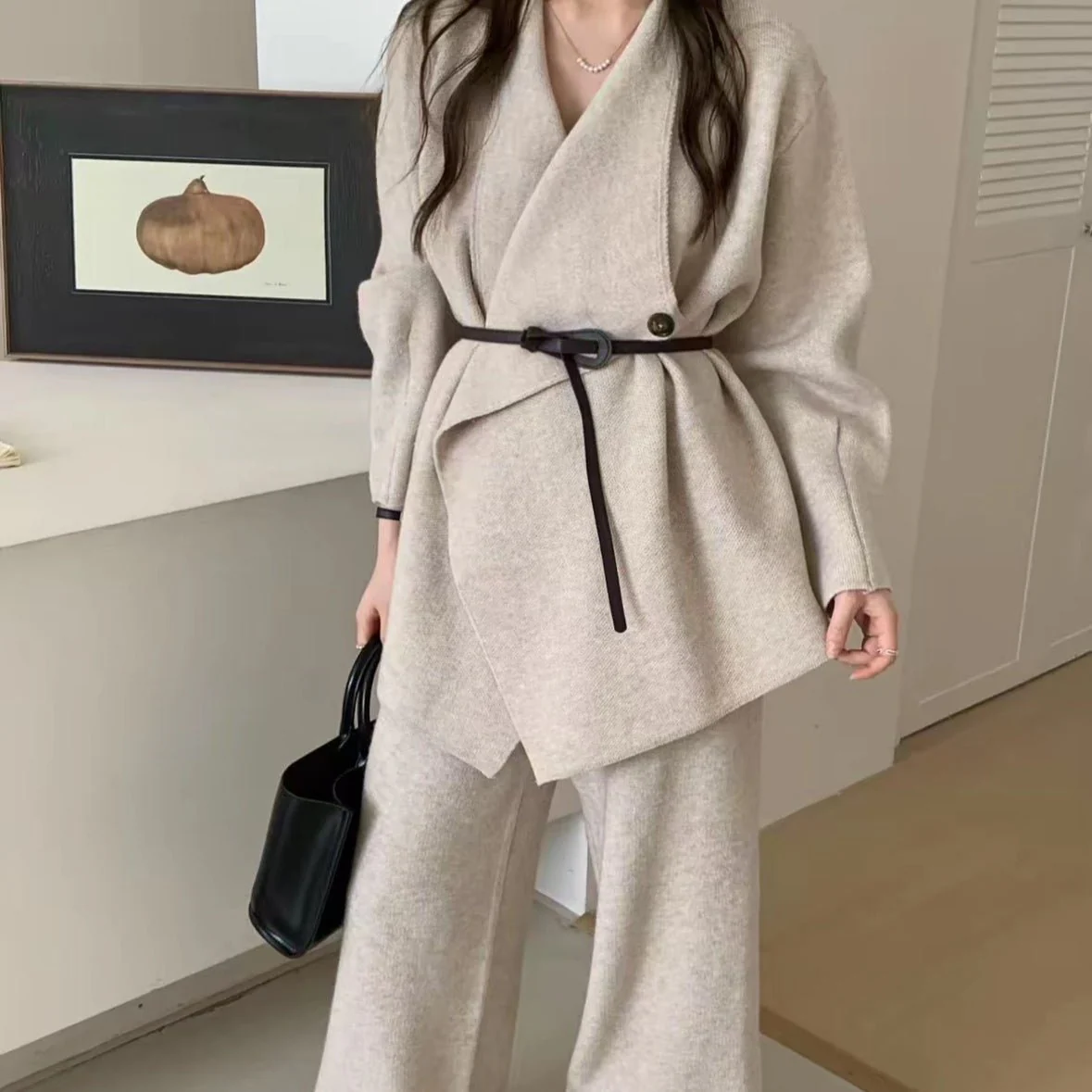 Luxe Knit Blazer & Wide-Leg Pants Set(MS197) - Image 8