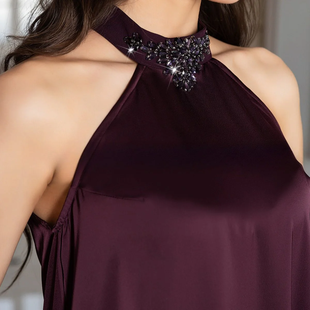 Luxe Satin Halter Dress & Feather Trim Cape Set(MOA250) - Image 4