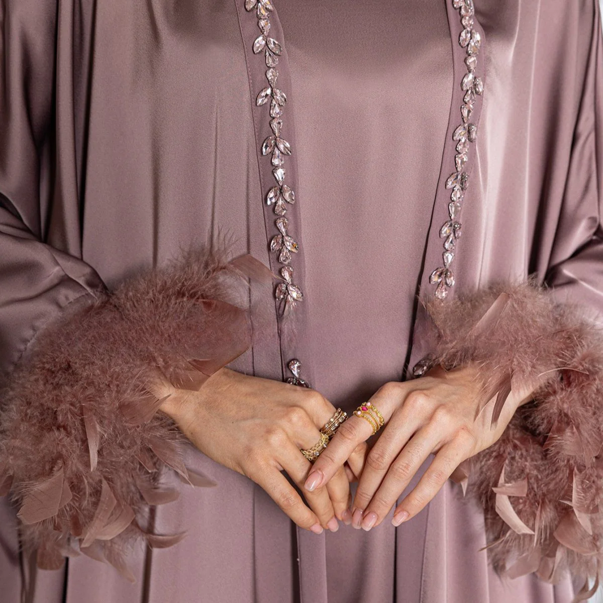Luxe Satin Halter Dress & Feather Trim Cape Set(MOA250) - Image 7