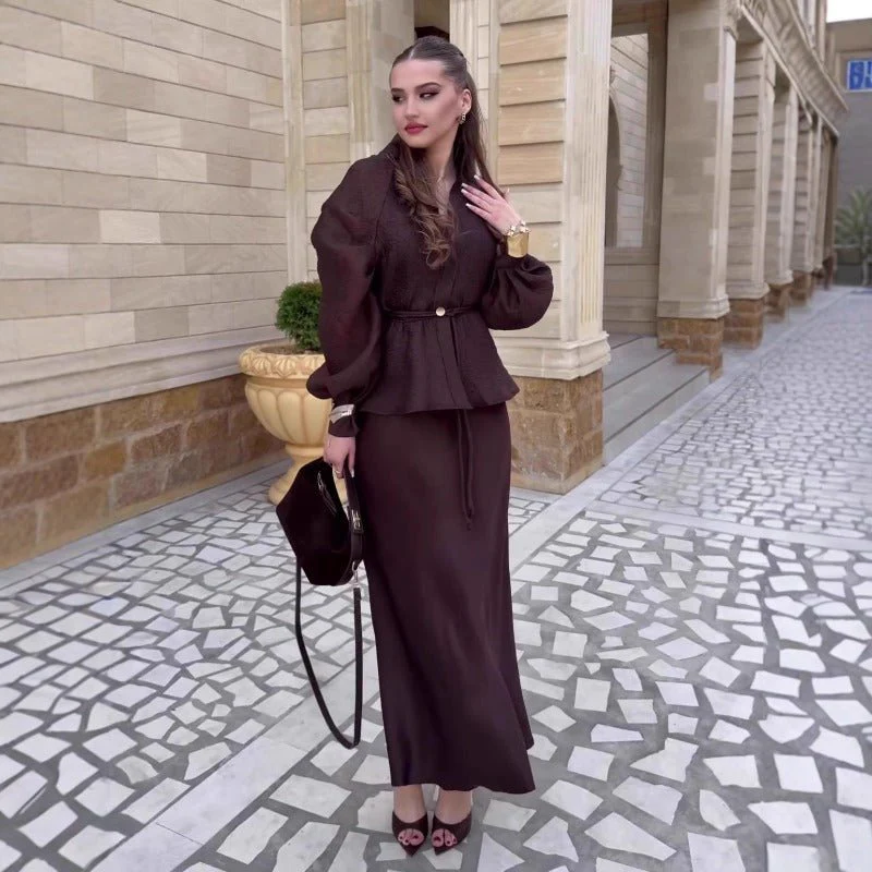 Luxe Satin Wrap Top & Maxi Skirt Set(MS186) - Image 3