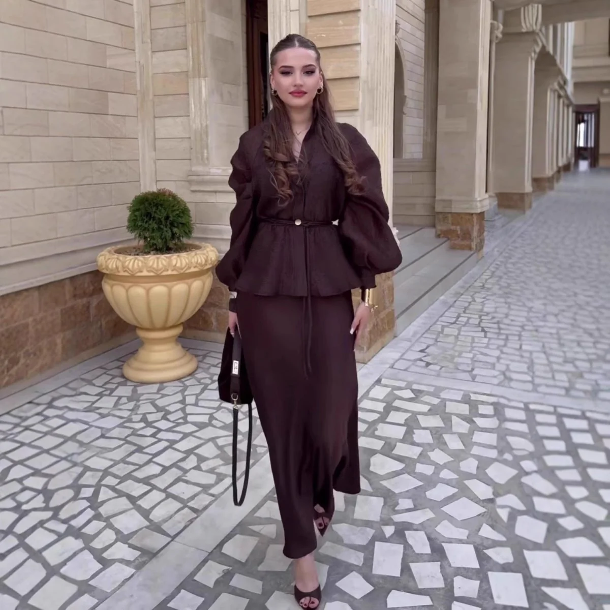 Luxe Satin Wrap Top & Maxi Skirt Set(MS186) - Image 6