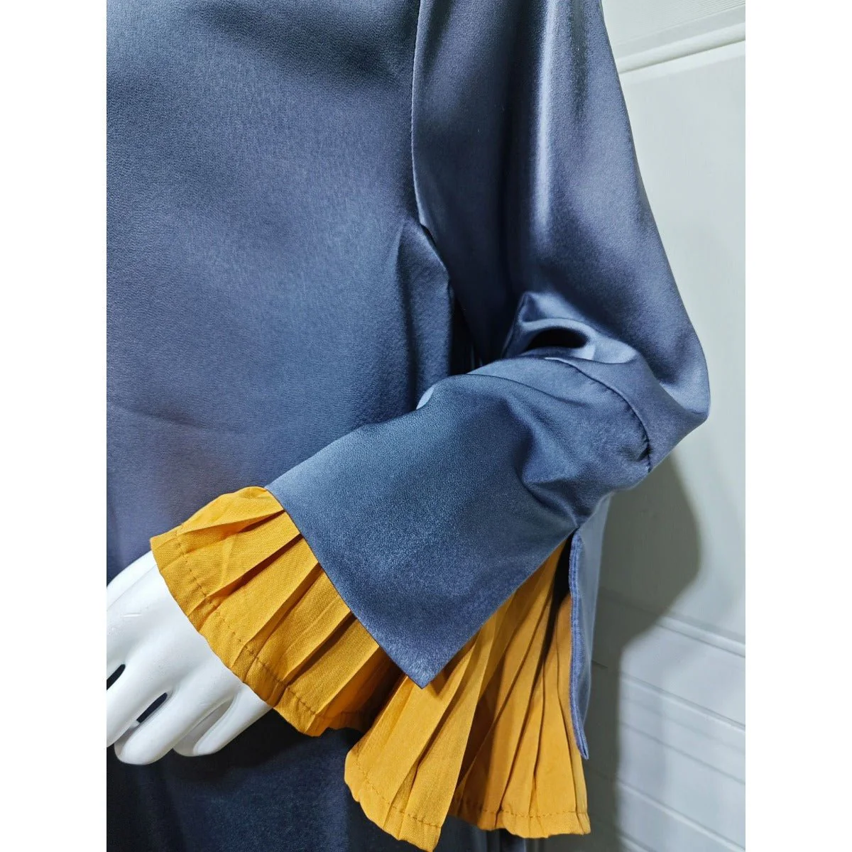Luxe Suede Robe Dress | Navy Blue  Maxi with Gold Accents & Bell Sleeves (MOA200) - Image 10