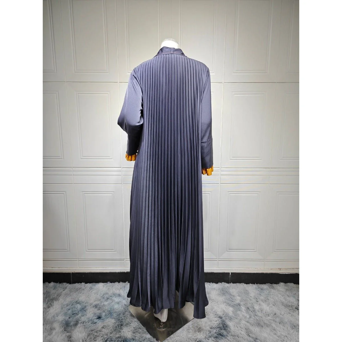 Luxe Suede Robe Dress | Navy Blue  Maxi with Gold Accents & Bell Sleeves (MOA200) - Image 11