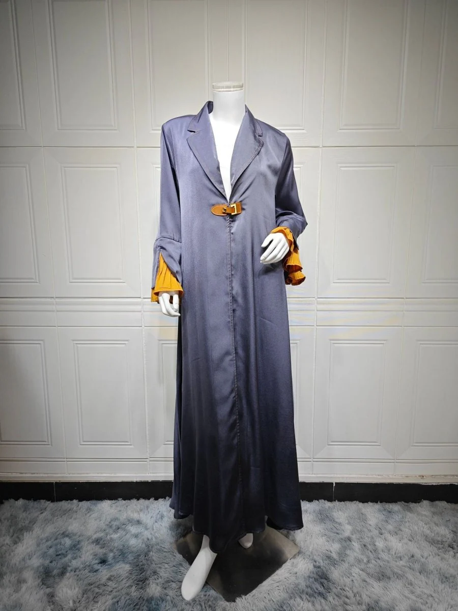 Luxe Suede Robe Dress | Navy Blue  Maxi with Gold Accents & Bell Sleeves (MOA200) - Image 12