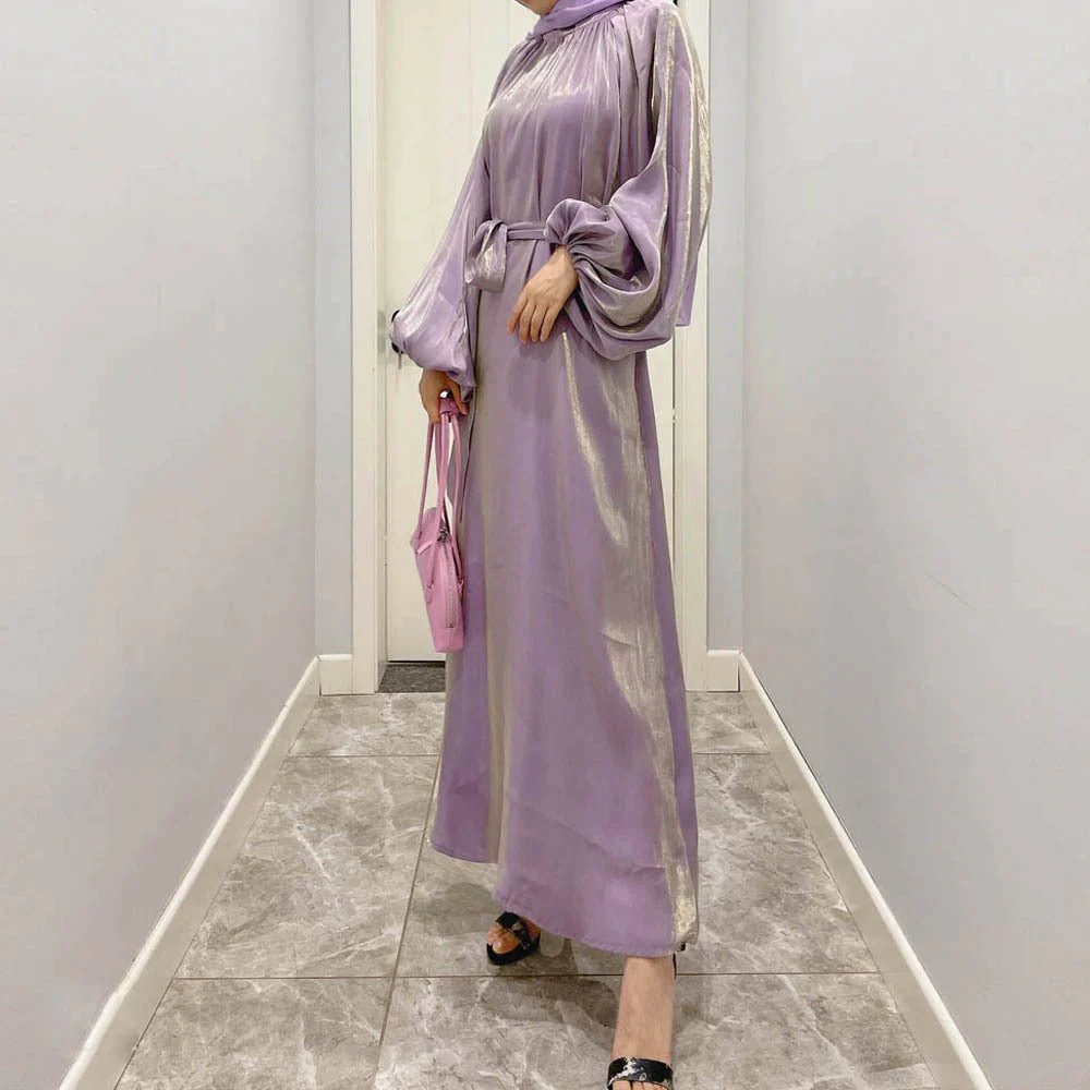 Luxurious Shimmer Abaya with Lantern Sleeves | Stand Collar Back Tie Maxi Dress(MA324) - Image 12