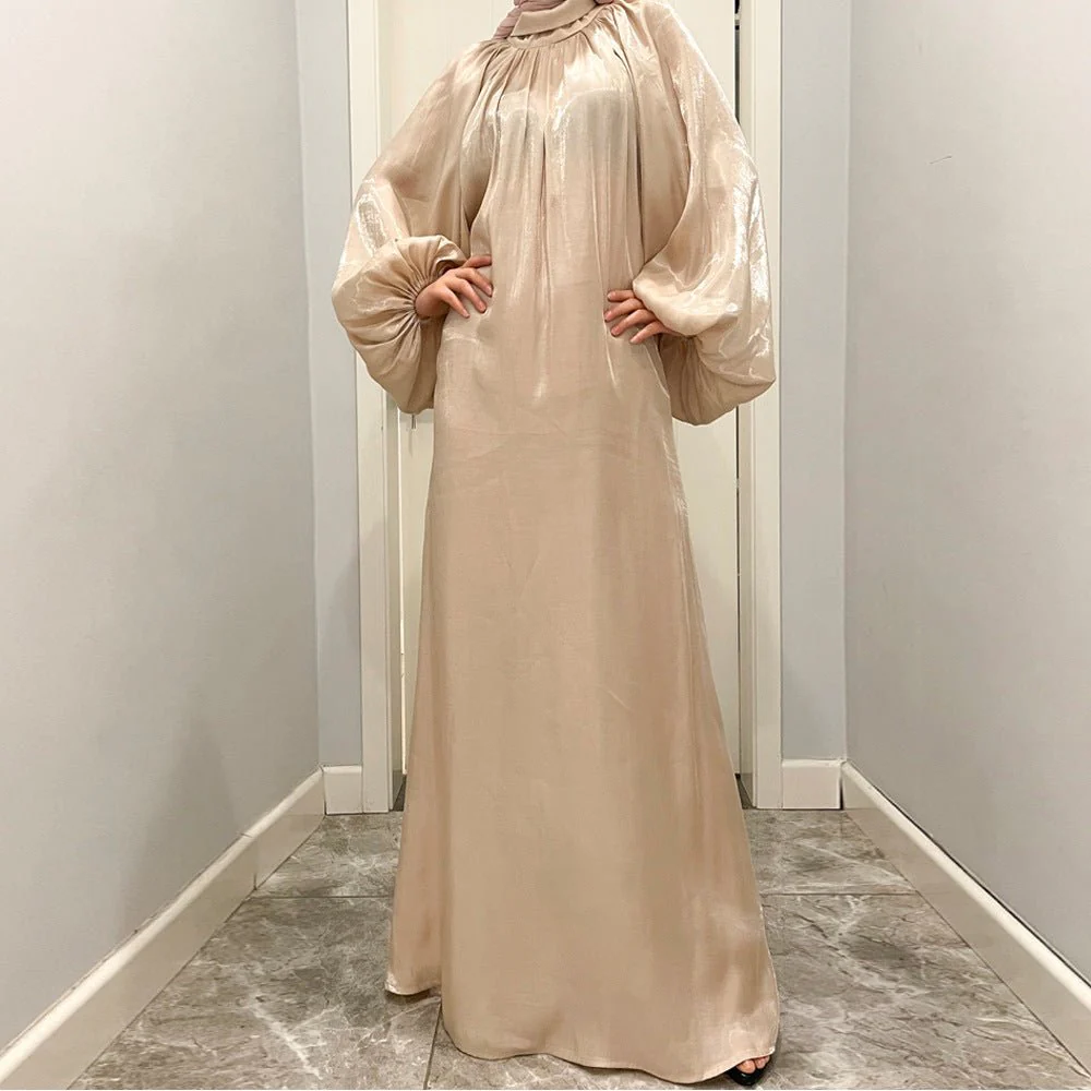 Luxurious Shimmer Abaya with Lantern Sleeves | Stand Collar Back Tie Maxi Dress(MA324) - Image 21