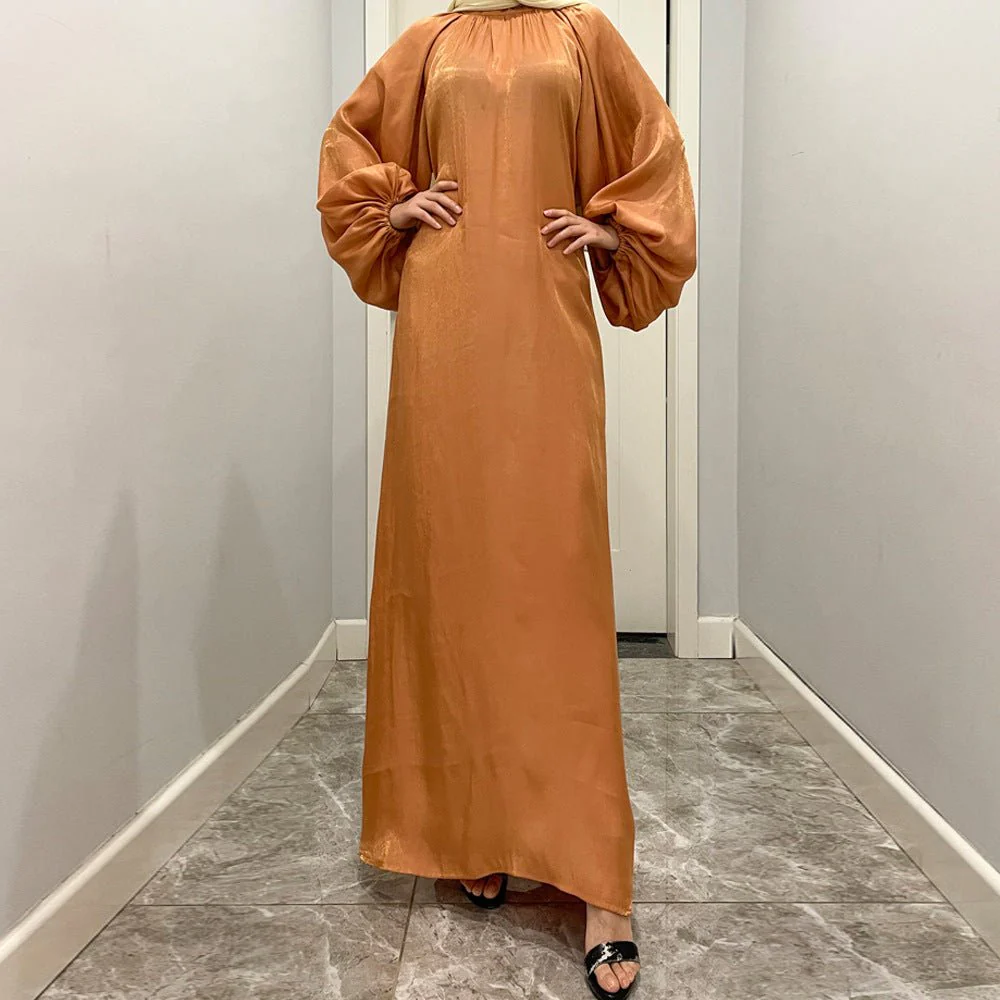 Luxurious Shimmer Abaya with Lantern Sleeves | Stand Collar Back Tie Maxi Dress(MA324) - Image 4