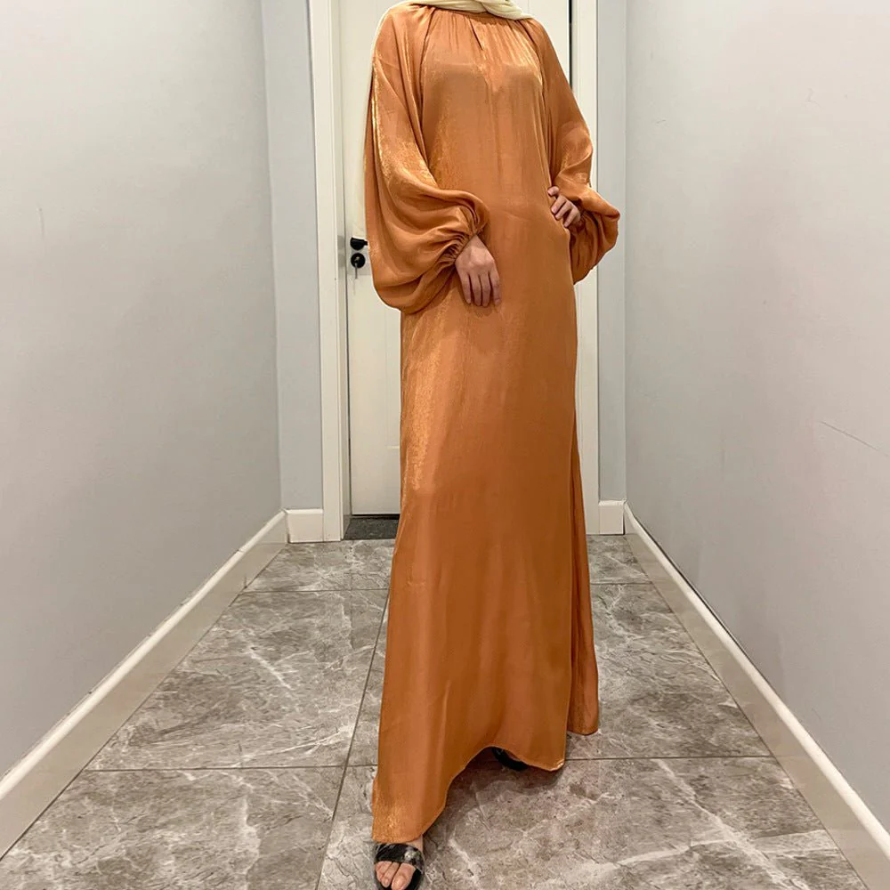 Luxurious Shimmer Abaya with Lantern Sleeves | Stand Collar Back Tie Maxi Dress(MA324) - Image 5