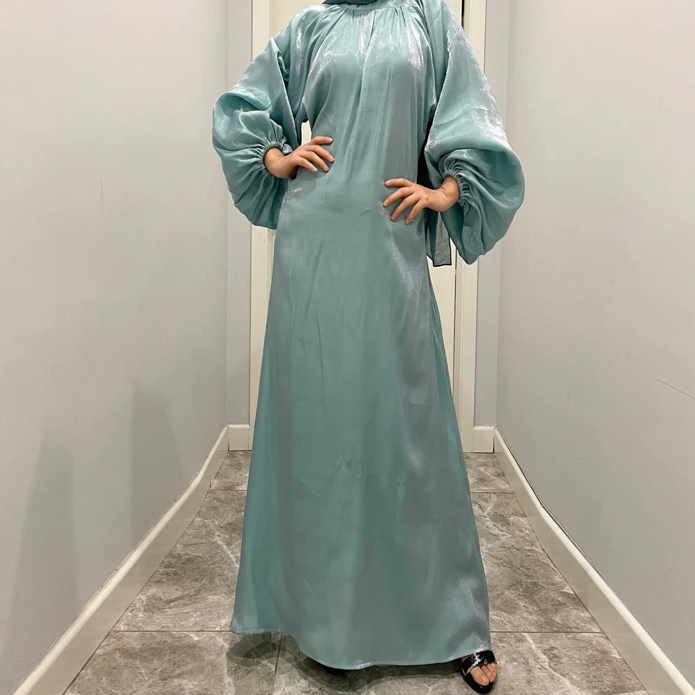 Luxurious Shimmer Abaya with Lantern Sleeves | Stand Collar Back Tie Maxi Dress(MA324) - Image 8