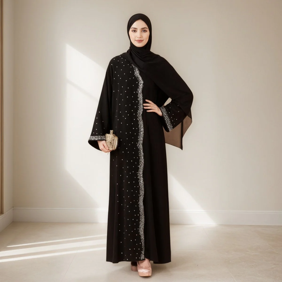 Luxury Black Starry Diamond Abaya (MOA240)