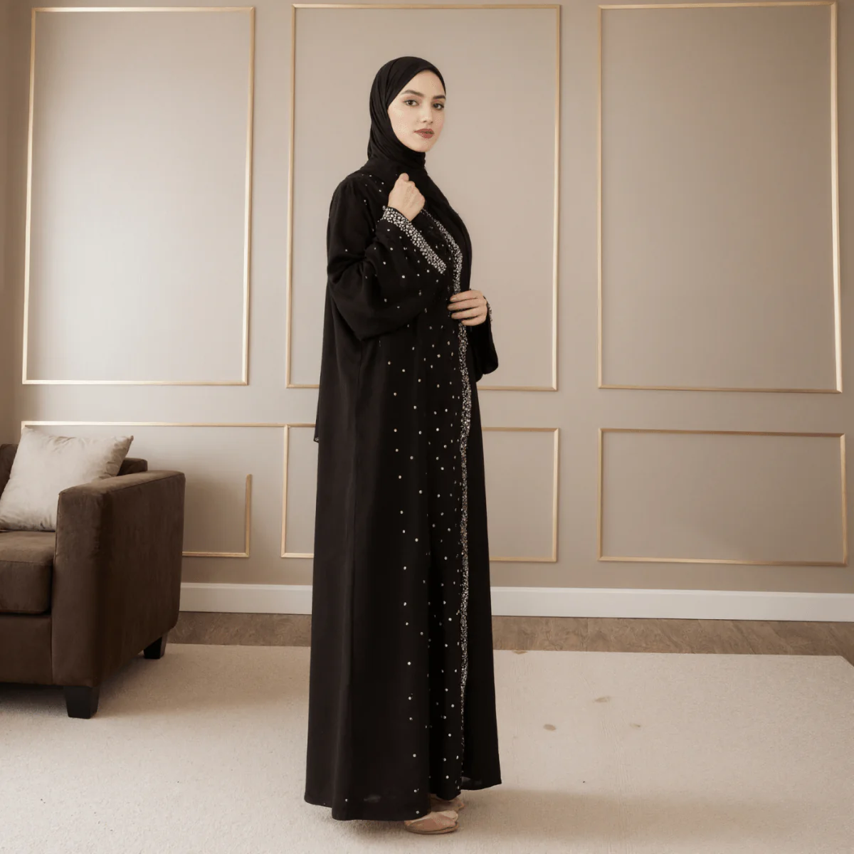 Luxury Black Starry Diamond Abaya (MOA240) - Image 3